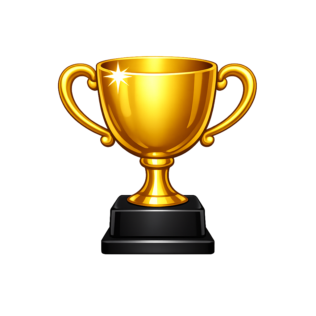 Golden trophy with two handles sitting on a black pedestal, glowing softly against a dark gradient background.