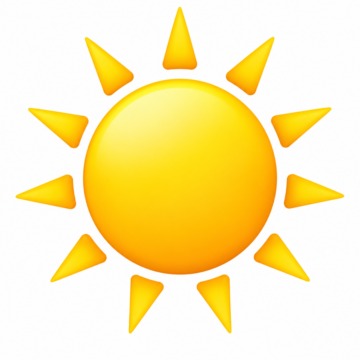 Stylized yellow sun with triangular rays on a white background (sunny weather symbol)